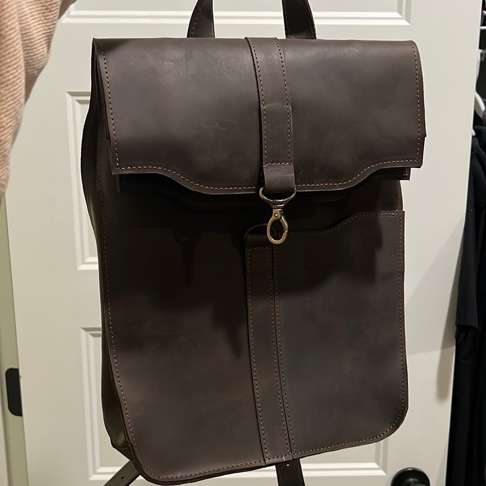 Genuine brown leather backpack
